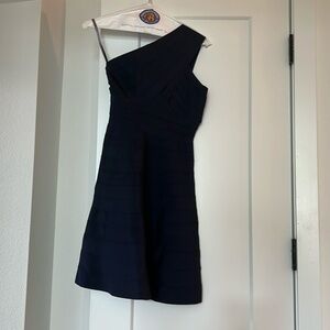 Herve ledger one shoulder a-line mini dress.